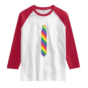 Funny Rainbow Striped Necktie Raglan Shirt LGBT Pride Support Graphic TS12 White Red Print Your Wear