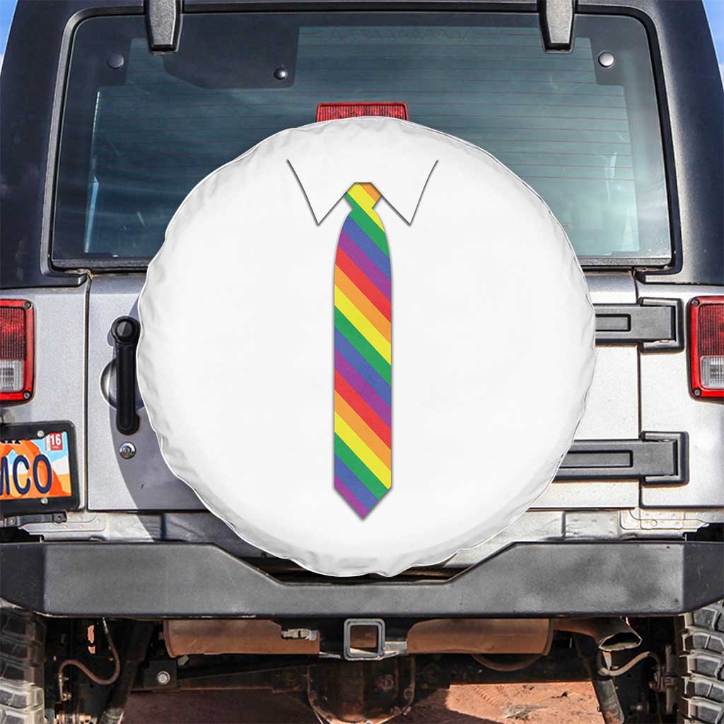 Funny Rainbow Striped Necktie Spare Tire Cover LGBT Pride Support Graphic TS12 No hole White Print Your Wear