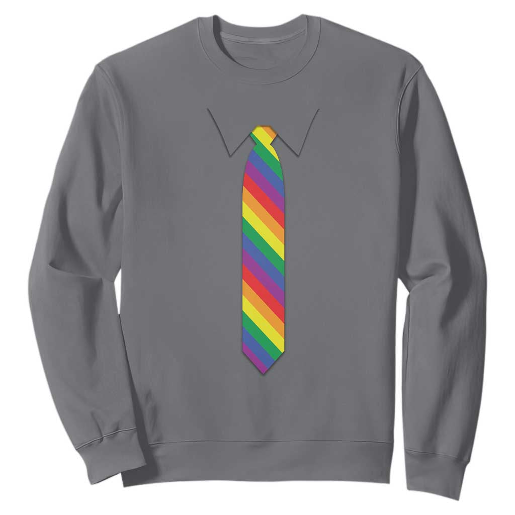 Funny Rainbow Striped Necktie Sweatshirt LGBT Pride Support Graphic TS12 Charcoal Print Your Wear