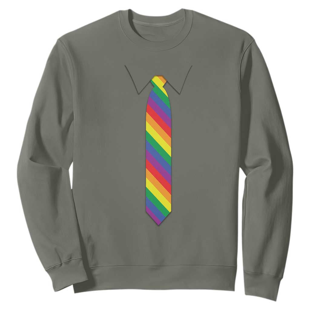 Funny Rainbow Striped Necktie Sweatshirt LGBT Pride Support Graphic TS12 Military Green Print Your Wear