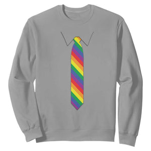 Funny Rainbow Striped Necktie Sweatshirt LGBT Pride Support Graphic TS12 Sport Gray Print Your Wear