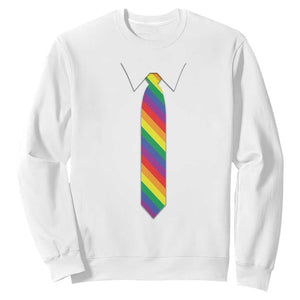 Funny Rainbow Striped Necktie Sweatshirt LGBT Pride Support Graphic TS12 White Print Your Wear