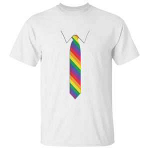 Funny Rainbow Striped Necktie T Shirt LGBT Pride Support Graphic TS12 White Print Your Wear
