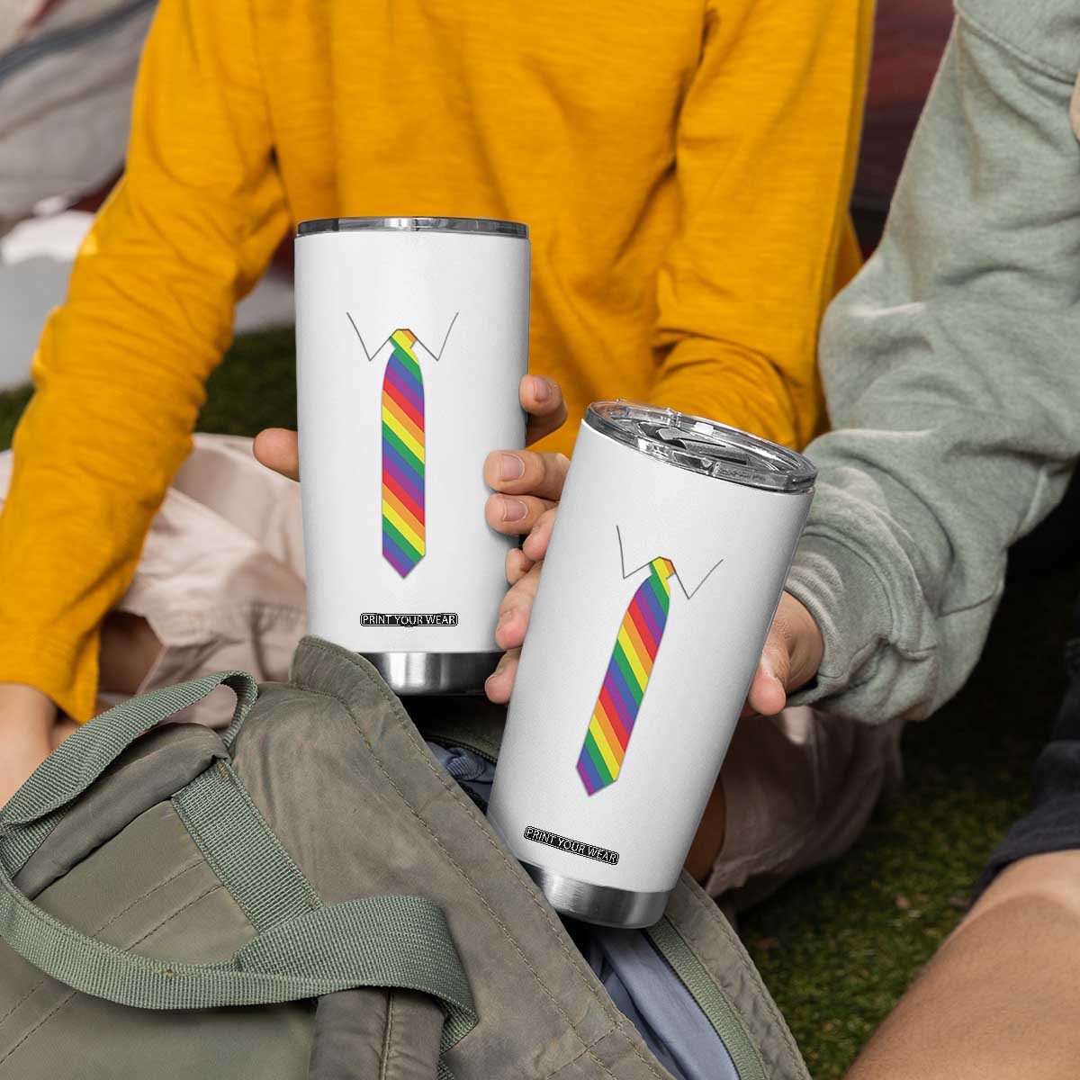 Funny Rainbow Striped Necktie Tumbler Cup LGBT Pride Support Graphic TS12 Print Your Wear