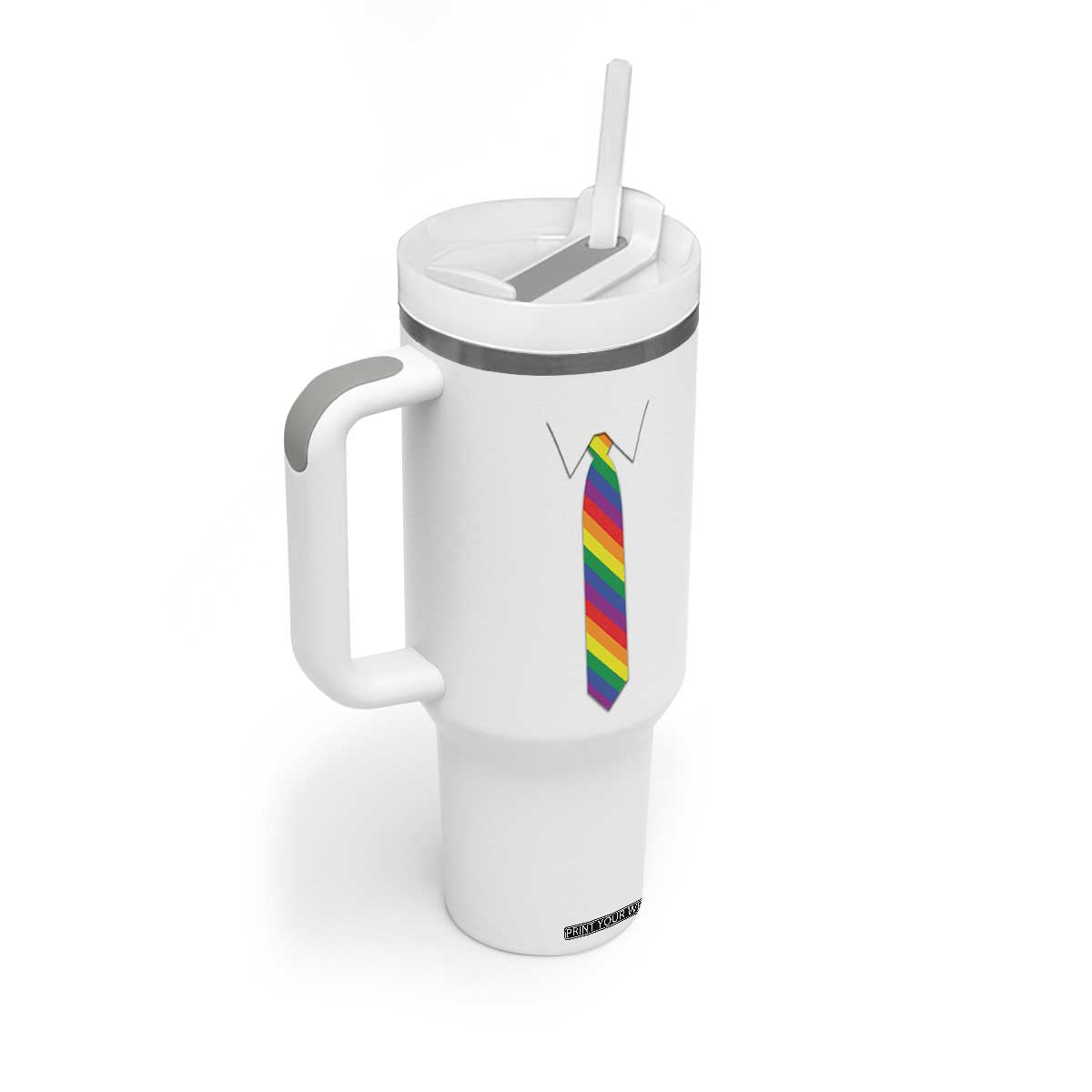 Funny Rainbow Striped Necktie Tumbler With Handle LGBT Pride Support Graphic TS12 Print Your Wear