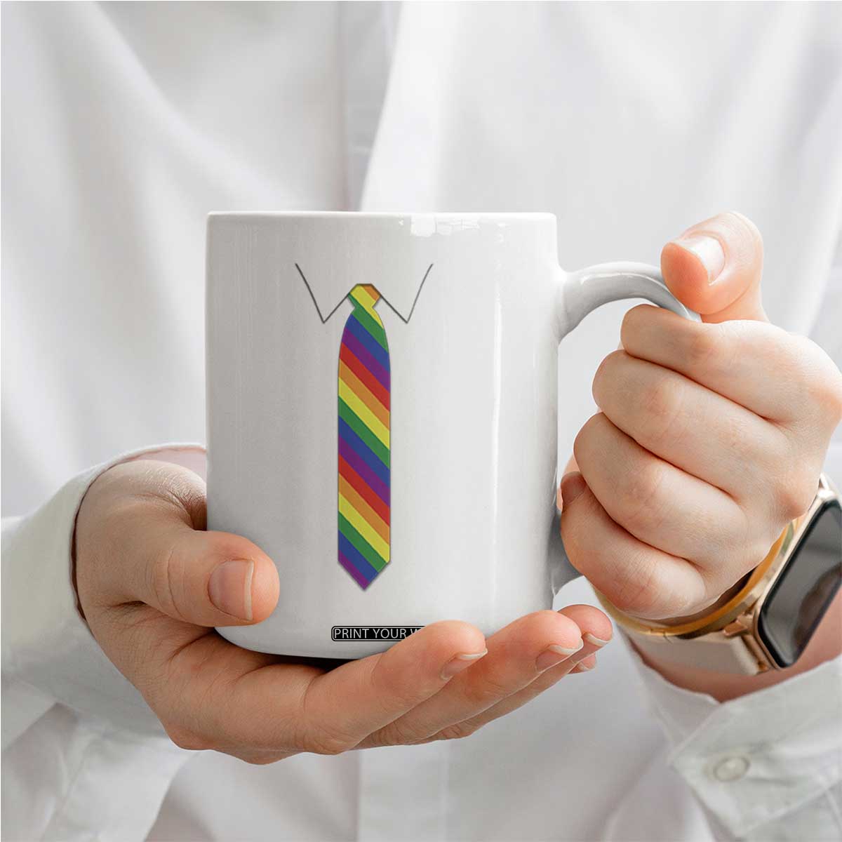 Funny Rainbow Striped Necktie Coffee Mug LGBT Pride Support Graphic TS12 Print Your Wear