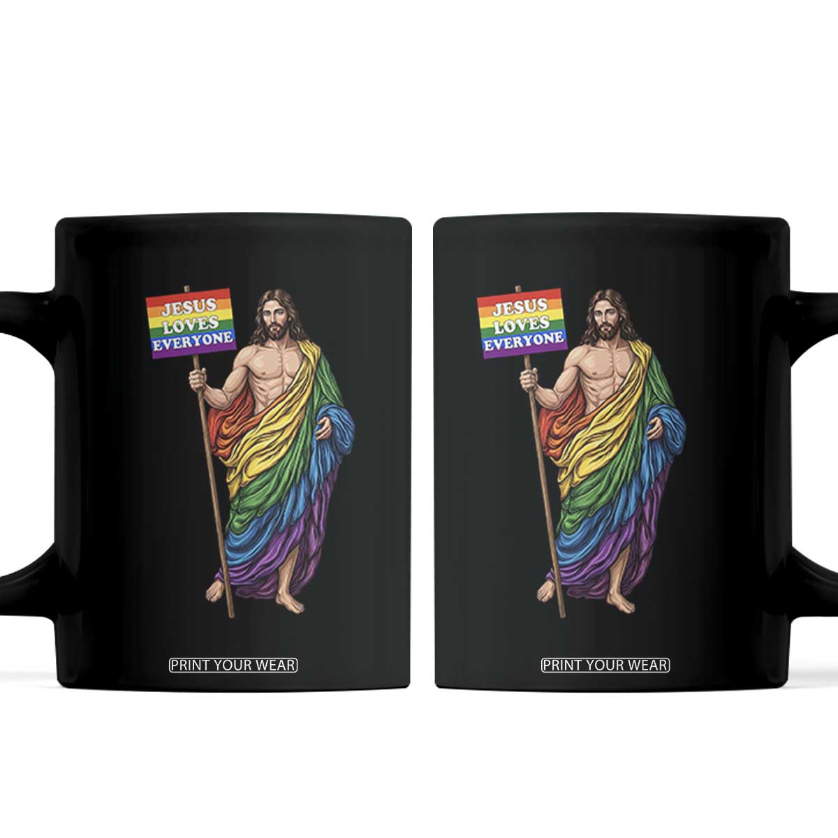Christian LGBTQ Support Coffee Mug Jesus Loves Everyone TS12 Black Print Your Wear