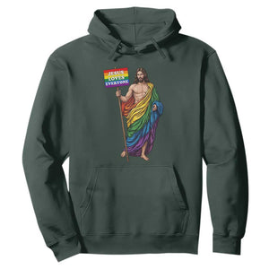 Christian LGBTQ Support Hoodie Jesus Loves Everyone TS12 Dark Forest Green Print Your Wear