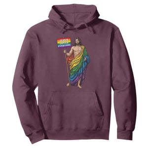 Christian LGBTQ Support Hoodie Jesus Loves Everyone TS12 Maroon Print Your Wear
