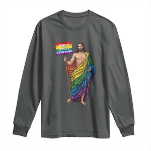 Christian LGBTQ Support Long Sleeve Shirt Jesus Loves Everyone TS12 Dark Heather Print Your Wear