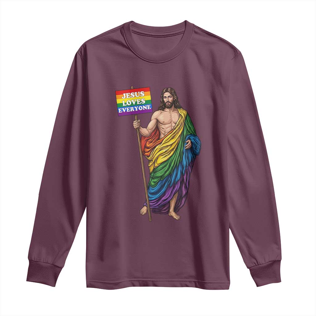 Christian LGBTQ Support Long Sleeve Shirt Jesus Loves Everyone TS12 Maroon Print Your Wear