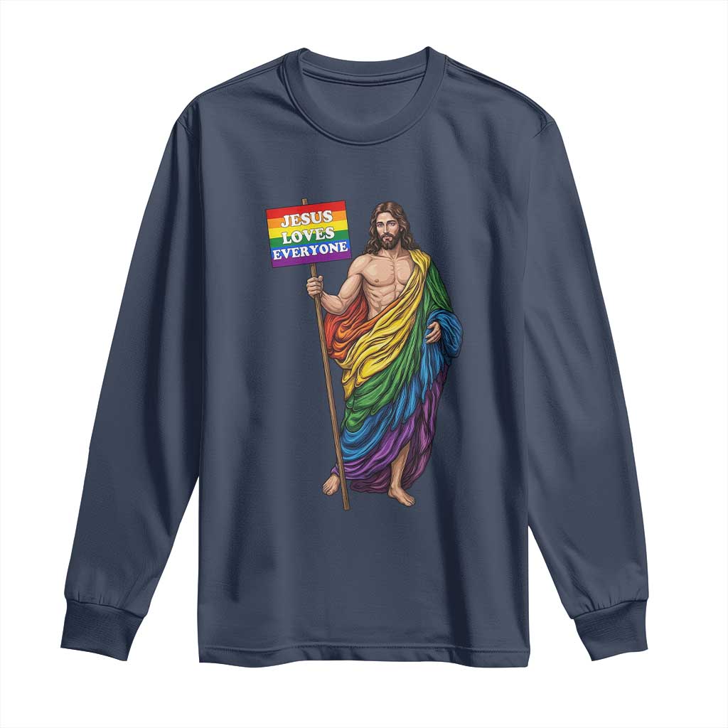 Christian LGBTQ Support Long Sleeve Shirt Jesus Loves Everyone TS12 Navy Print Your Wear