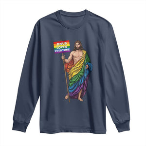 Christian LGBTQ Support Long Sleeve Shirt Jesus Loves Everyone TS12 Navy Print Your Wear