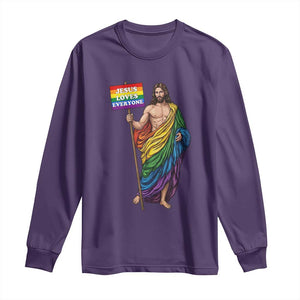 Christian LGBTQ Support Long Sleeve Shirt Jesus Loves Everyone TS12 Purple Print Your Wear