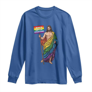 Christian LGBTQ Support Long Sleeve Shirt Jesus Loves Everyone TS12 Royal Blue Print Your Wear