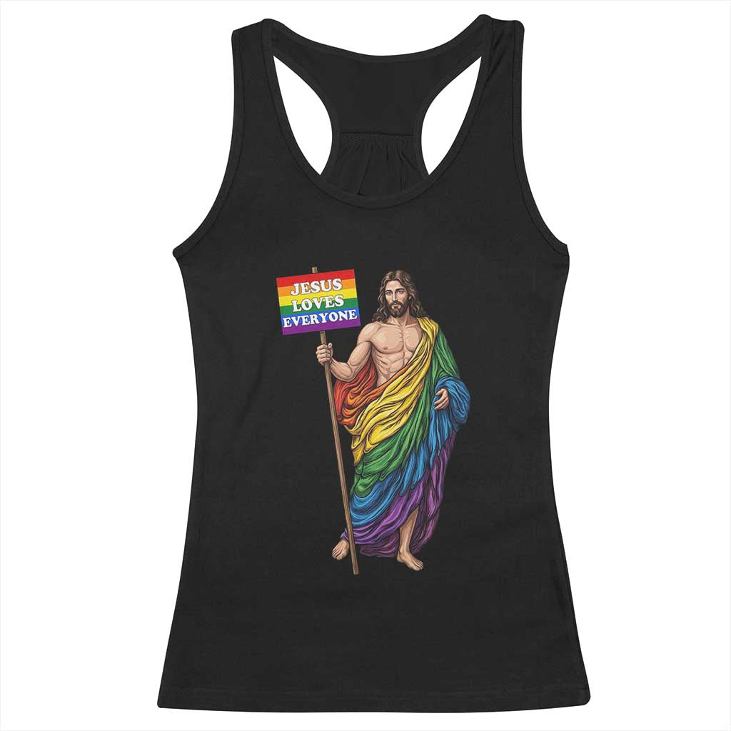Christian LGBTQ Support Racerback Tank Top Jesus Loves Everyone TS12 Black Print Your Wear