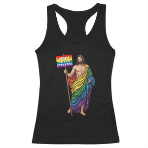 Christian LGBTQ Support Racerback Tank Top Jesus Loves Everyone TS12 Black Print Your Wear