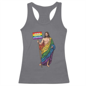 Christian LGBTQ Support Racerback Tank Top Jesus Loves Everyone TS12 Charcoal Print Your Wear