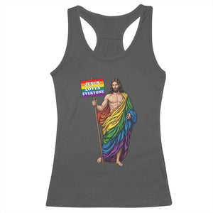 Christian LGBTQ Support Racerback Tank Top Jesus Loves Everyone TS12 Dark Heather Print Your Wear