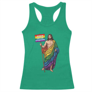 Christian LGBTQ Support Racerback Tank Top Jesus Loves Everyone TS12 Irish Green Print Your Wear