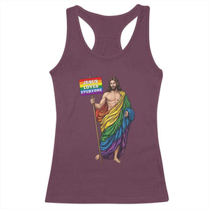Christian LGBTQ Support Racerback Tank Top Jesus Loves Everyone TS12 Maroon Print Your Wear