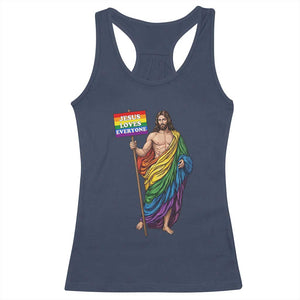 Christian LGBTQ Support Racerback Tank Top Jesus Loves Everyone TS12 Navy Print Your Wear