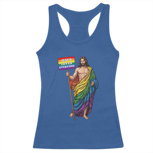 Christian LGBTQ Support Racerback Tank Top Jesus Loves Everyone TS12 Royal Blue Print Your Wear