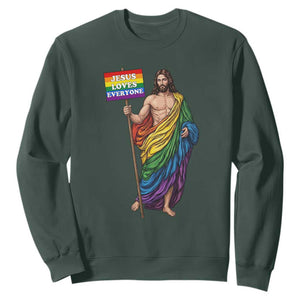 Christian LGBTQ Support Sweatshirt Jesus Loves Everyone TS12 Dark Forest Green Print Your Wear