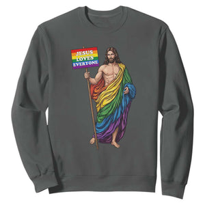 Christian LGBTQ Support Sweatshirt Jesus Loves Everyone TS12 Dark Heather Print Your Wear