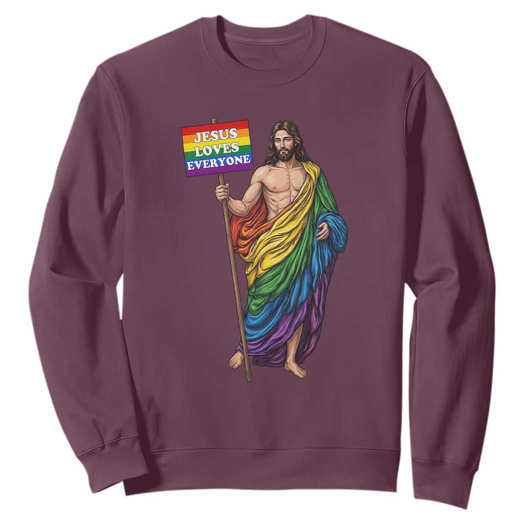 Christian LGBTQ Support Sweatshirt Jesus Loves Everyone TS12 Maroon Print Your Wear