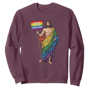 Christian LGBTQ Support Sweatshirt Jesus Loves Everyone TS12 Maroon Print Your Wear