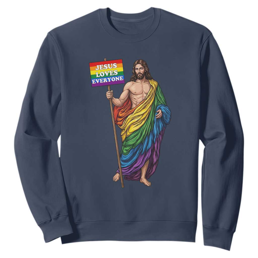 Christian LGBTQ Support Sweatshirt Jesus Loves Everyone TS12 Navy Print Your Wear