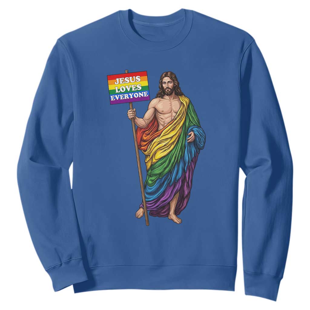 Christian LGBTQ Support Sweatshirt Jesus Loves Everyone TS12 Royal Blue Print Your Wear
