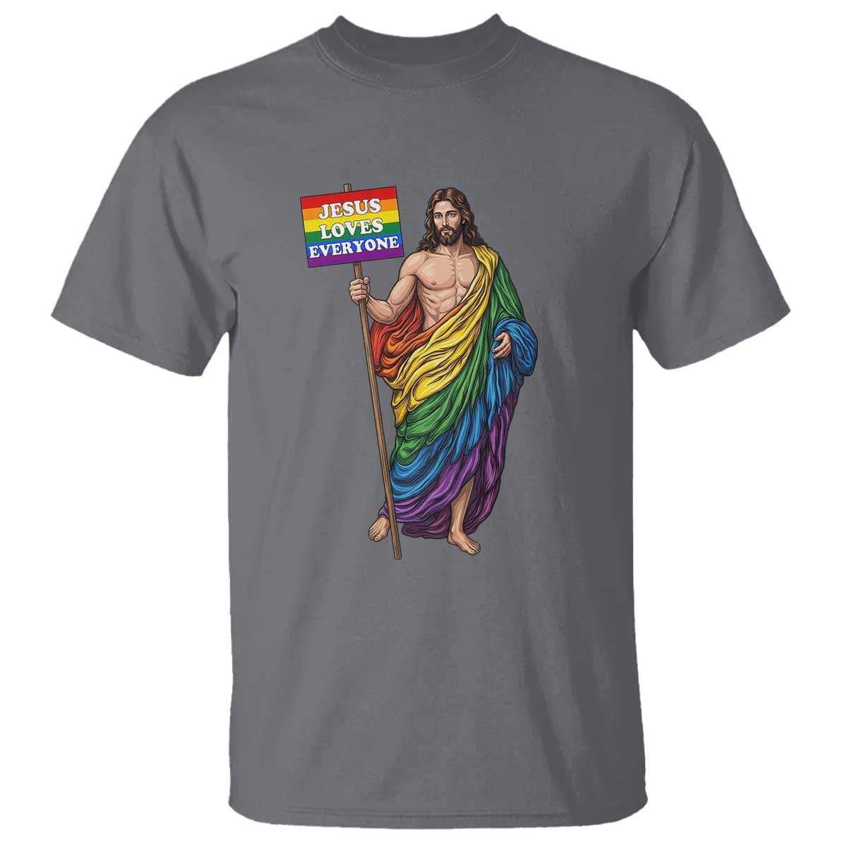 Christian LGBTQ Support T Shirt Jesus Loves Everyone TS12 Charcoal Print Your Wear