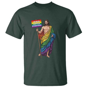 Christian LGBTQ Support T Shirt Jesus Loves Everyone TS12 Dark Forest Green Print Your Wear