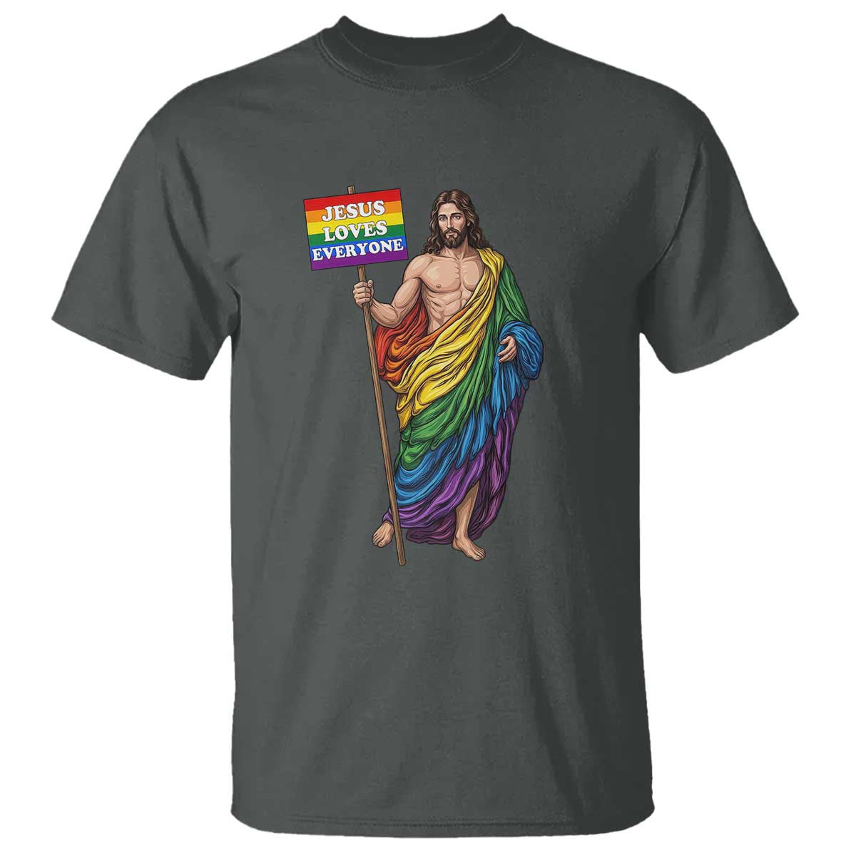Christian LGBTQ Support T Shirt Jesus Loves Everyone TS12 Dark Heather Print Your Wear