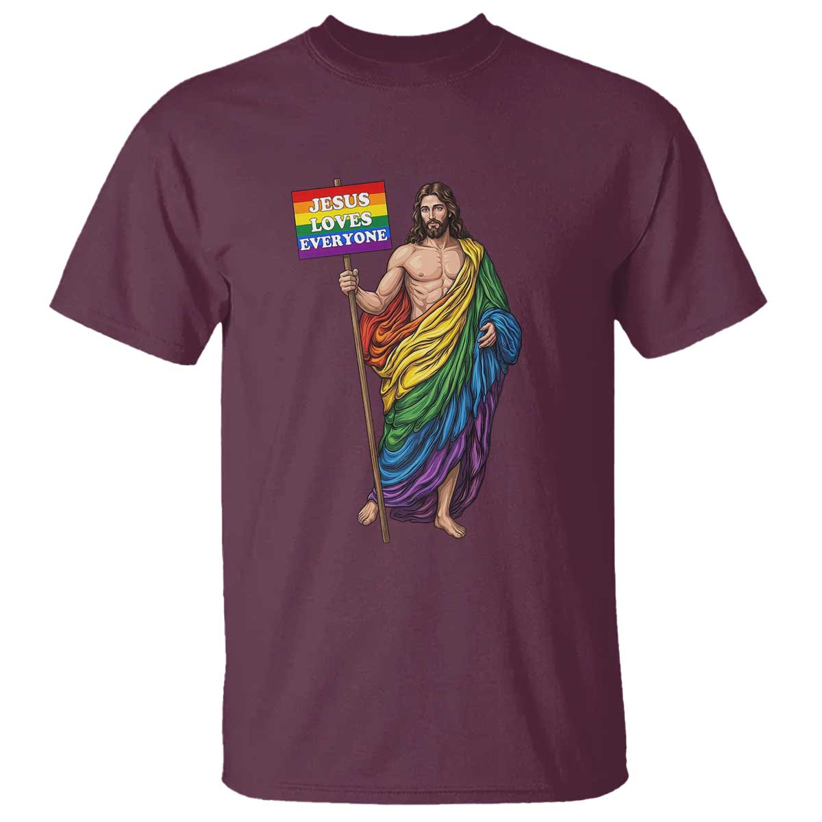 Christian LGBTQ Support T Shirt Jesus Loves Everyone TS12 Maroon Print Your Wear