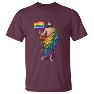 Christian LGBTQ Support T Shirt Jesus Loves Everyone TS12 Maroon Print Your Wear