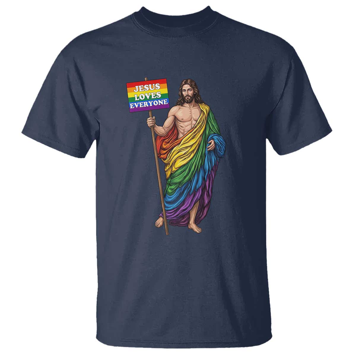 Christian LGBTQ Support T Shirt Jesus Loves Everyone TS12 Navy Print Your Wear