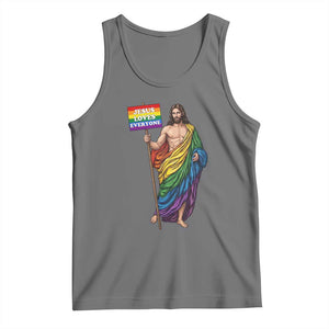 Christian LGBTQ Support Tank Top Jesus Loves Everyone TS12 Black Heather Print Your Wear