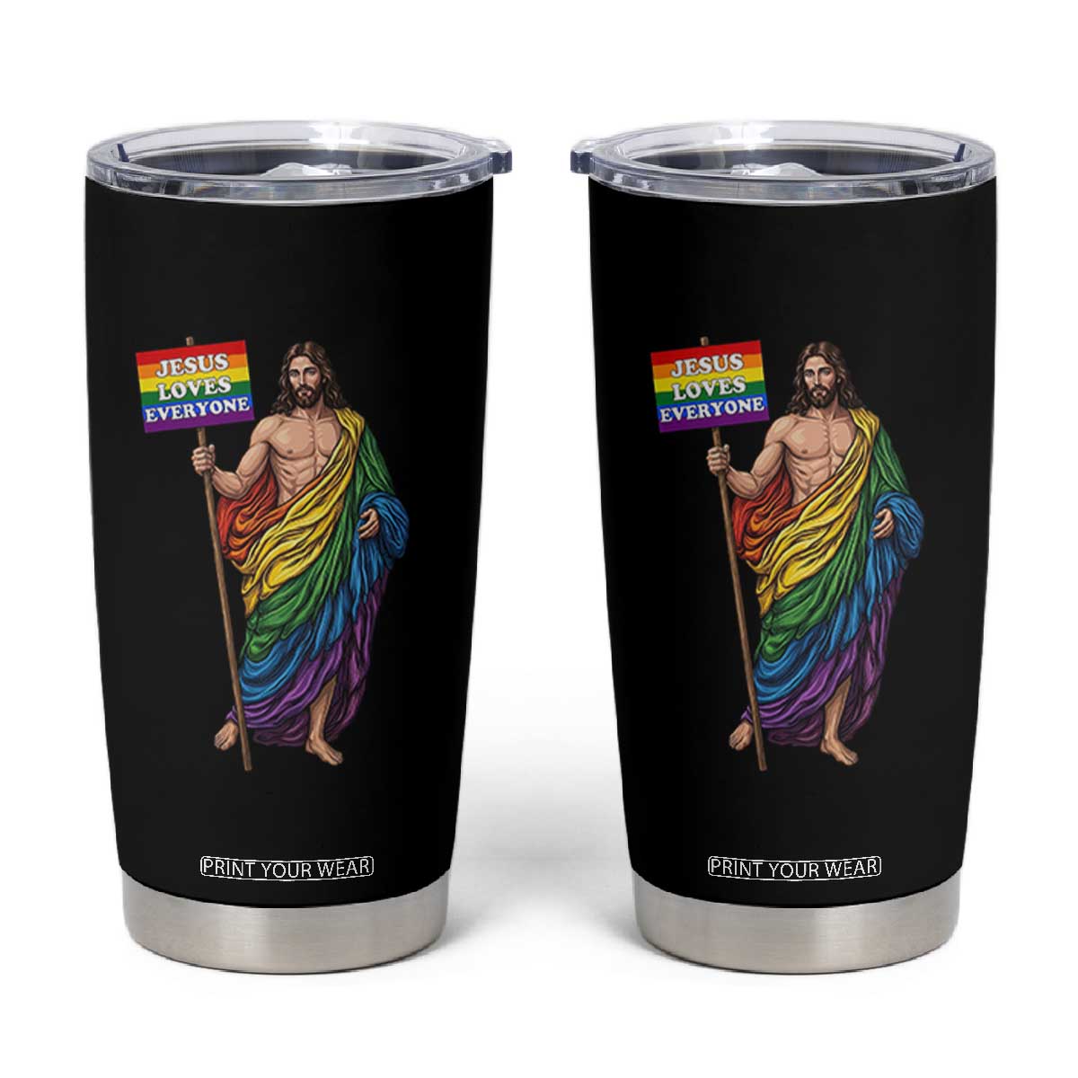 Christian LGBTQ Support Tumbler Cup Jesus Loves Everyone TS12 Black Print Your Wear