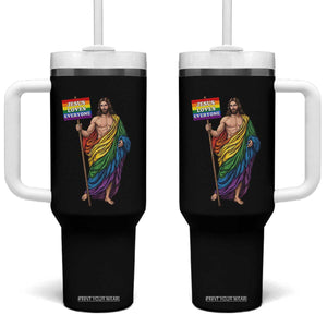 Christian LGBTQ Support Tumbler With Handle Jesus Loves Everyone TS12 One Size: 40 oz Black Print Your Wear