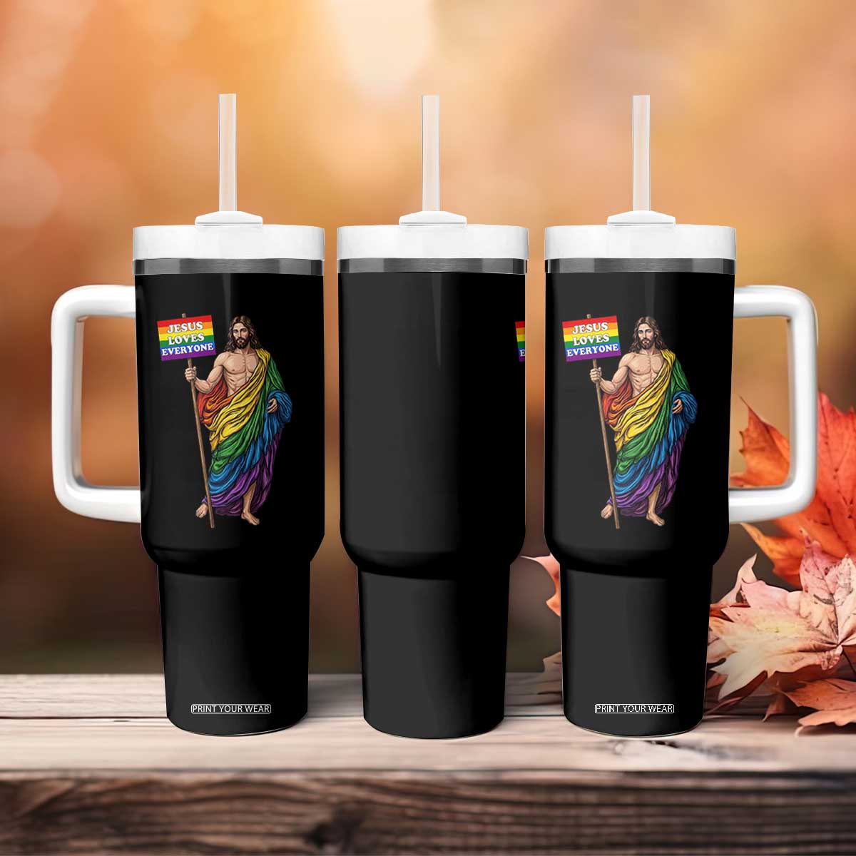 Christian LGBTQ Support Tumbler With Handle Jesus Loves Everyone TS12 Print Your Wear