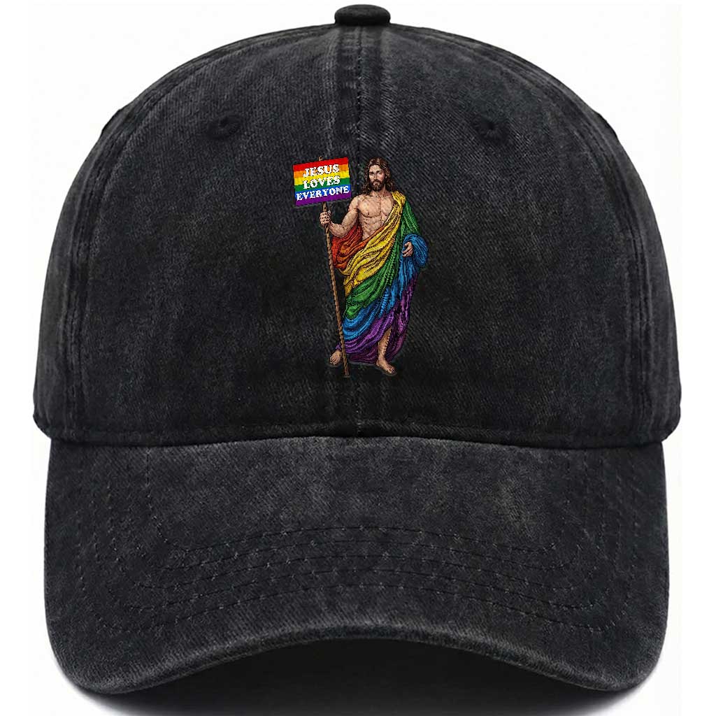 Christian LGBTQ Support Washed Cotton Baseball Cap Jesus Loves Everyone TS12 Print Your Wear