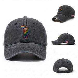 Christian LGBTQ Support Washed Cotton Baseball Cap Jesus Loves Everyone TS12 Washed Cap Universal Fit Dark Gray Print Your Wear