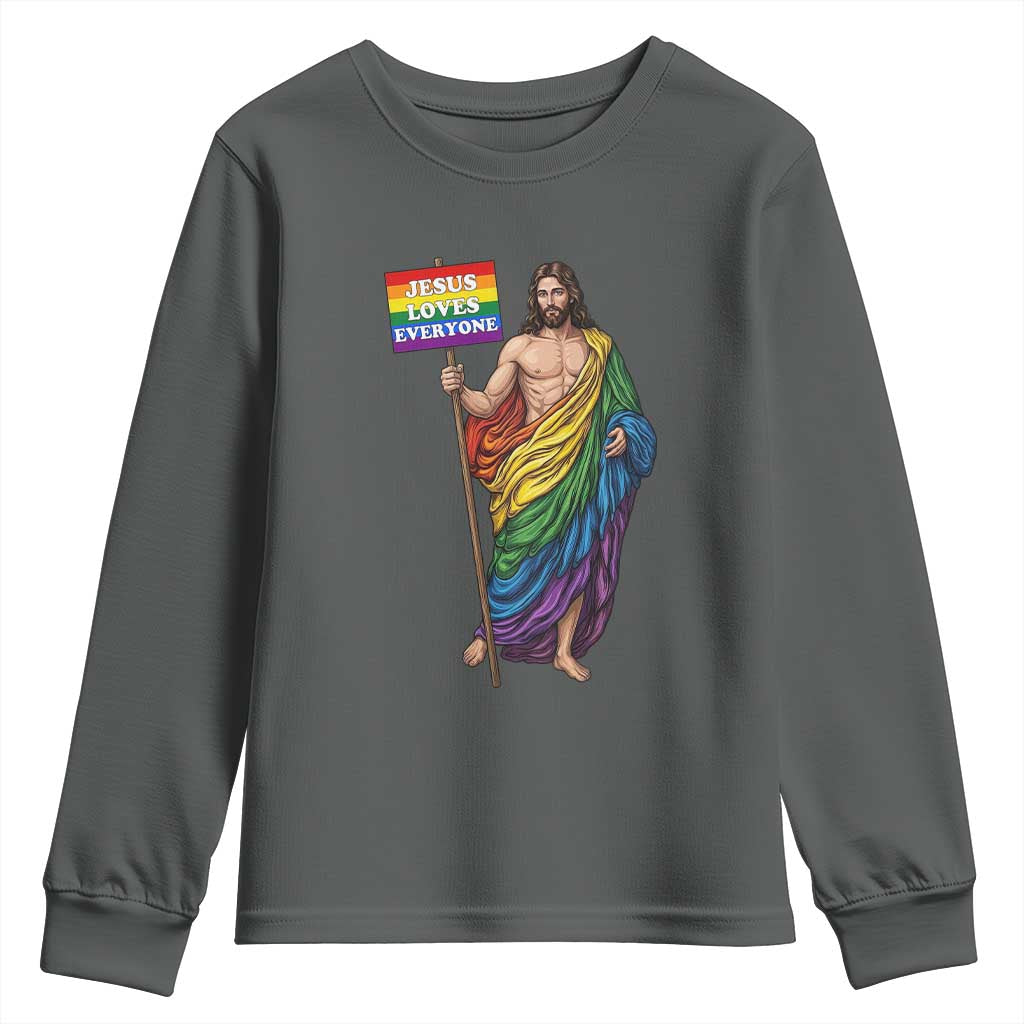 Christian LGBTQ Support Youth Sweatshirt Jesus Loves Everyone TS12 Dark Heather Print Your Wear