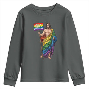 Christian LGBTQ Support Youth Sweatshirt Jesus Loves Everyone TS12 Dark Heather Print Your Wear