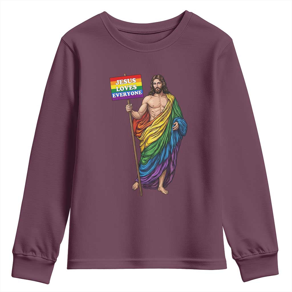 Christian LGBTQ Support Youth Sweatshirt Jesus Loves Everyone TS12 Maroon Print Your Wear