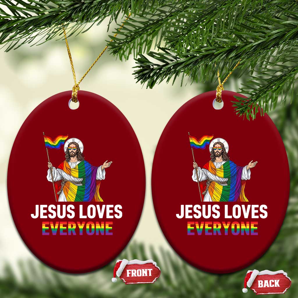 Funny Rainbow Jesus Loves Everyone Ceramic Ornament Religious LGBTQ Support TS12 Print Your Wear