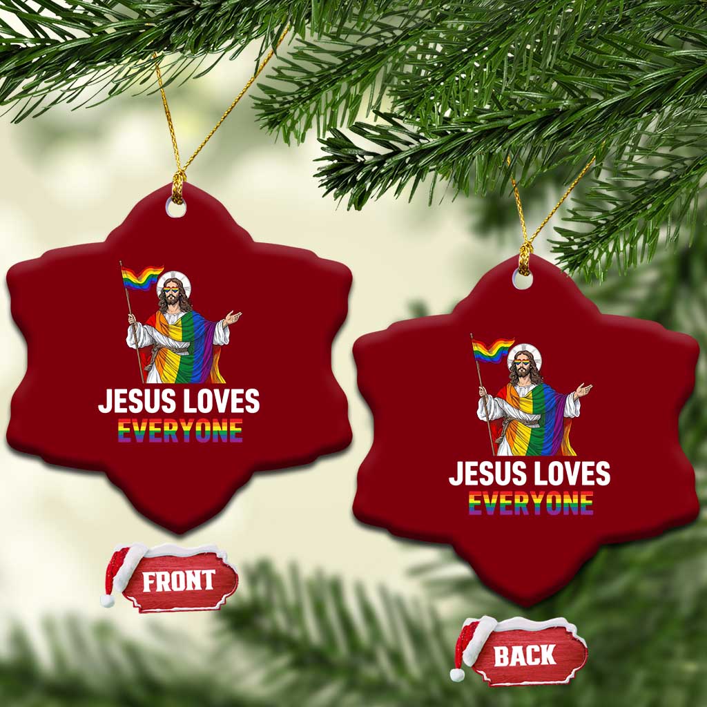 Funny Rainbow Jesus Loves Everyone Ceramic Ornament Religious LGBTQ Support TS12 Print Your Wear